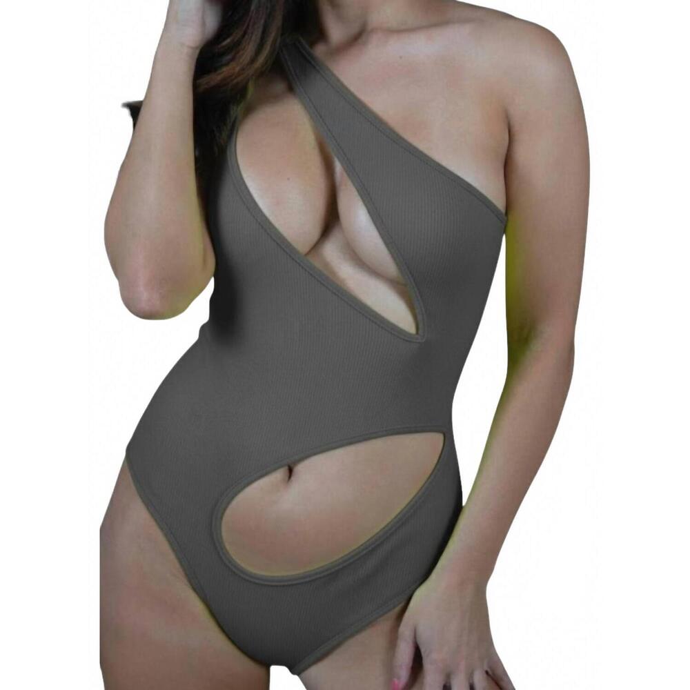 NEW BELLE D'AMOUR gigi one shoulder bodysuit in steel gray